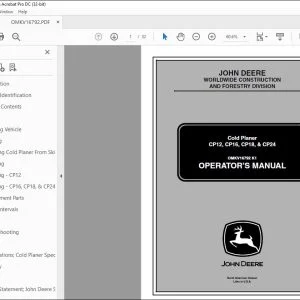 John Deere Cold Planer CP12, CP16, CP18, & CP24 Operators Manual PDF