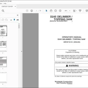 John Deere D245 DELIMBER / TOPPING SAW Operator's Manual - PDF DOWNLOAD