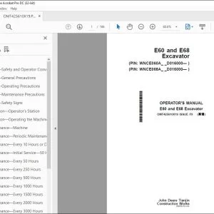 John Deere E60 & E68 Excavator Operator's Manual - PDF DOWNLOAD