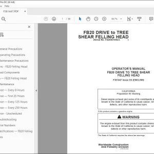 John Deere FB20 DRIVE TO TREE SHEAR FELLING Operator's Manual PDF