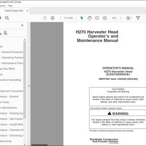 John Deere H270 Harvester Head Operation Manual PDF Download