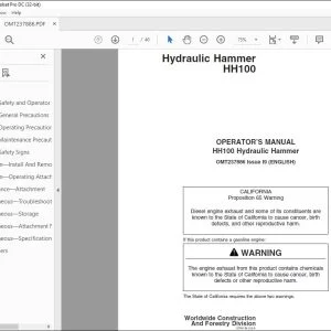 John Deere HH100 Hydraulic Hammer Operator's Manual - PDF DOWNLOAD