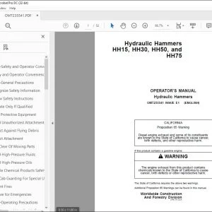 John Deere HH15, HH30, HH50 & HH75 Hydraulic Hammers Operator's Manual - PDF DOWNLOAD