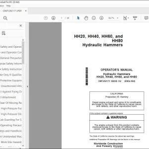 John Deere HH20, HH40, HH60 & HH80 Hydraulic Hammers Operator's Manual
