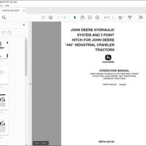 John Deere HYDRAULIC & 3 POINT HITCH FOR 440 CRAWLER TRACTORS Operators Manual