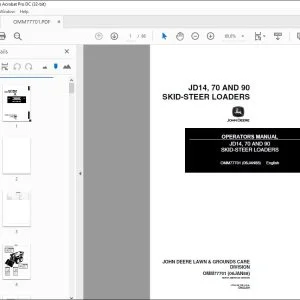 John Deere JD14, 70 & 90 Skid Steer Loader Operators Manual PDF