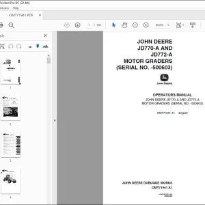 John Deere JD770-A & JD772-A MOTOR GRADERS Operators Manual PDF