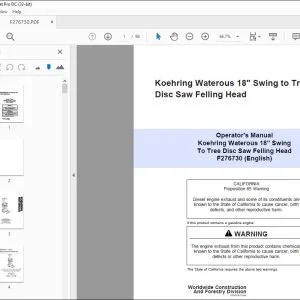 John Deere Koehring Waterous 18" Swing Felling Head Operator's Manual PDF