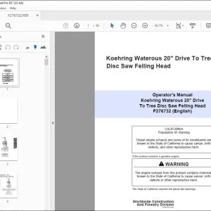 John Deere Koehring Waterous 20" Drive Disc Saw Felling Head Operator's Manual PDF
