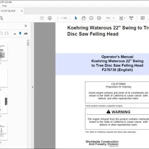 John Deere Koehring Waterous 22" Swing to Tree Disc Saw Felling Head Operator's Manual PDF