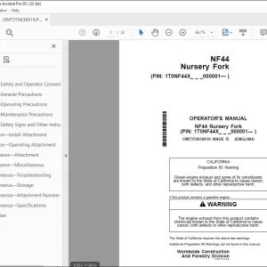 John Deere NF44 Nursery Fork Operator's Manual - PDF DOWNLOAD