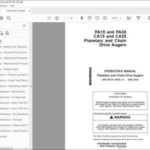 John Deere PA15 & PA30 CA15 & CA25 Planetary Operator's Manual PDF