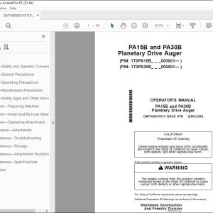 John Deere PA15B & PA30B Planetary Drive Auger Operator's Manual PDF