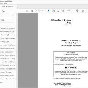 John Deere PA40 Planetary Auger Operator's Manual - PDF DOWNLOAD