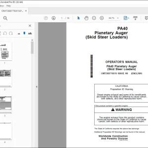 John Deere PA40 Planetary Auger (Skid Steer Loaders) Operator's Manual PDF