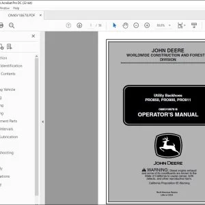 John Deere PRO850, PRO900, PRO911 Utility Backhoes Operator's Manual PDF
