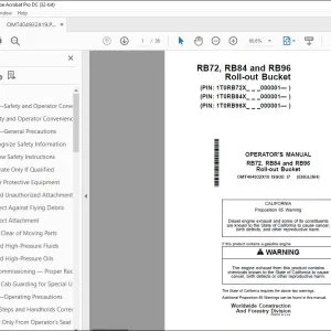 John Deere RB72, RB84 & RB96 Roll-out Bucket Operator's Manual PDF