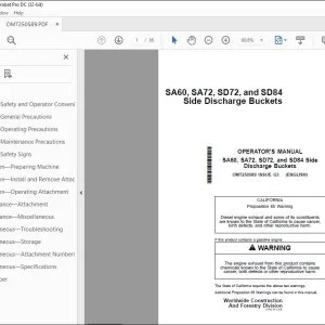 John Deere SA60 SA72 SD72 & SD84 Side Discharge Buckets Operator's Manual - PDF DOWNLOAD