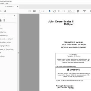 John Deere Scaler II Calliper Operator's Manual - PDF DOWNLOAD