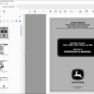 John Deere TR36 TR36H TR48 TR48H & TR60 A3 Hydraulic Trencher Operator's Manual - PDF