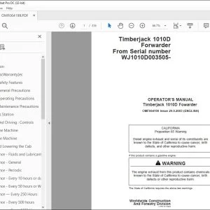 John Deere Timberjack 1010D Forwarder Operator's Manual - PDF DOWNLOAD
