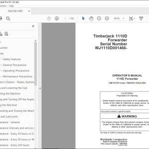 John Deere Timberjack 1110D Forwarder Owner Manual PDF