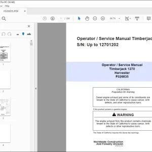 John Deere Timberjack 1270 Harvester Operator / Service Manual - PDF DOWNLOAD