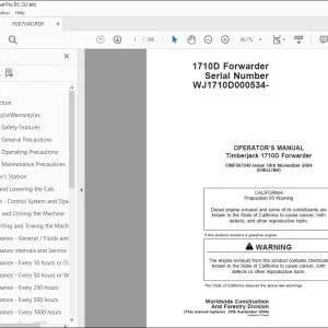 Operator's Manual for John Deere Timberjack 1710D Forwarder PDF