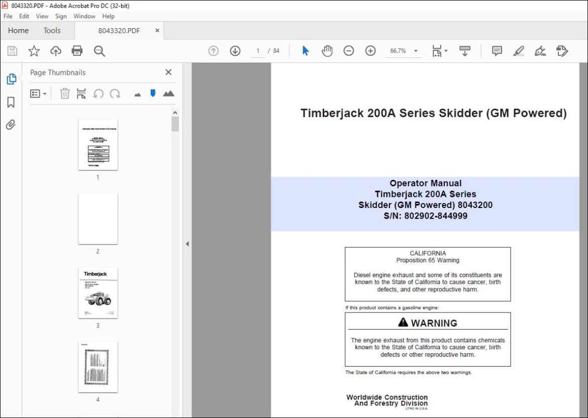 John Deere Timberjack 200A Series Skidder Operator Manual PDF ...