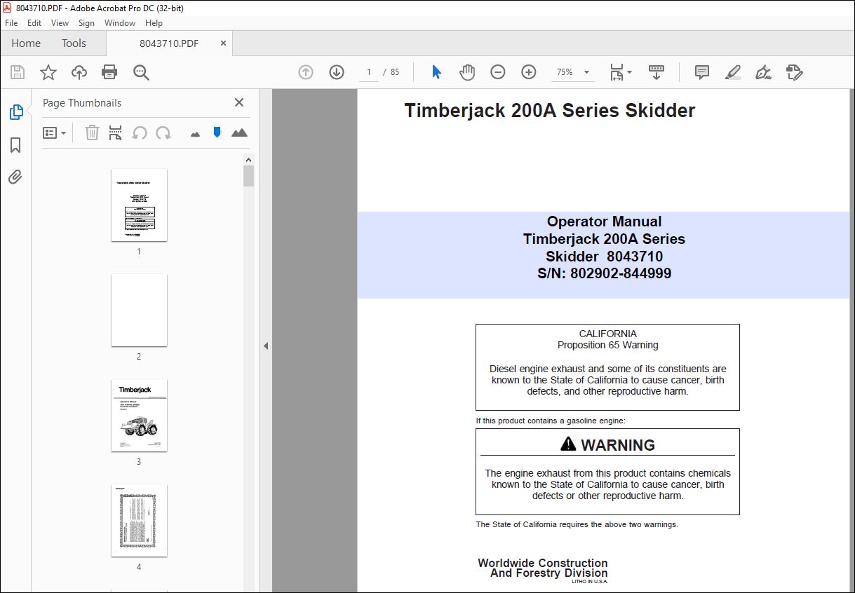 John Deere Timberjack 200A Series Skidder Operator Manual - PDF ...