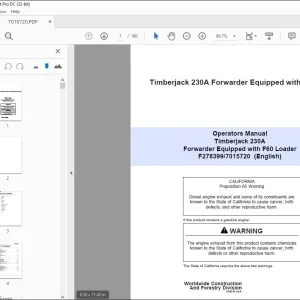 John Deere Timberjack 230A Forwarder Equipped with F60 Loader Operators Manual - PDF DOWNLOAD