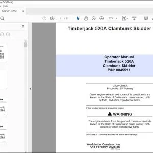 John Deere Timberjack 520A Clambunk Skidder Operator Manual 8045511 PDF