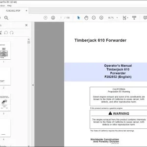 John Deere Timberjack 610 Forwarder Operator's Manual F282852 PDF
