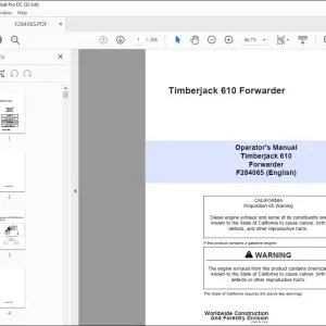 John Deere Timberjack 610 Forwarder Operator's Manual F284065 PDF