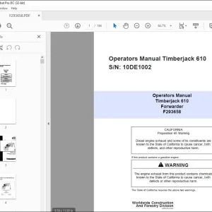 John Deere Timberjack 610 Forwarder Operator's Manual F293658 PDF