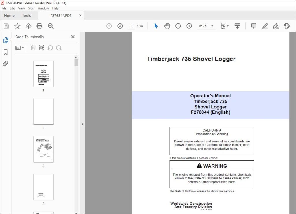 John Deere Timberjack 735 Shovel Logger Operator's Manual PDF ...