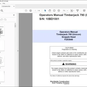 John Deere Timberjack 790 (Unicon) Operator Manual F293949 PDF
