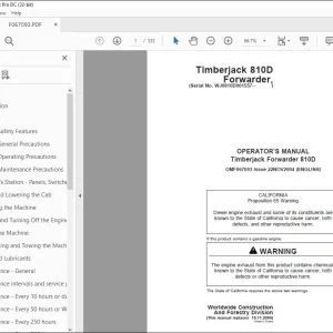 John Deere Timberjack 810D Forwarder Operator's Manual - PDF DOWNLOAD