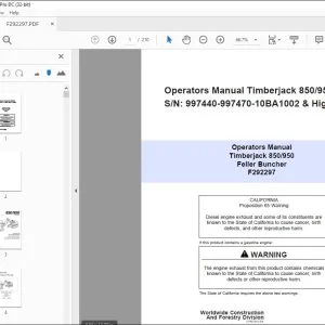 John Deere Timberjack 850/950 Feller Buncher Operator's Manual PDF