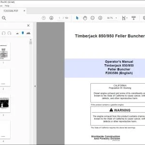 John Deere Timberjack 850/950 Feller Buncher Operator's Manual PDF