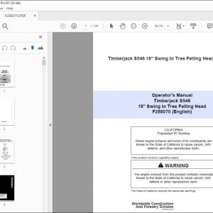 John Deere Timberjack S546 18 Swing to Tree Felling Head Operator's Manual PDF