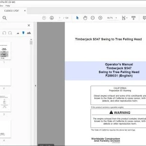 John Deere Timberjack S547 Swing to Tree Operator's Manual PDF