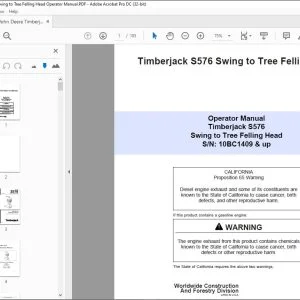 John Deere Timberjack S576 Swing to Tree Felling Head Operator Manual PDF