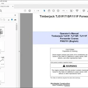 John Deere Timberjack TJ51F/71SF/111F Forwarder Operator's Manual PDF