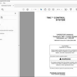 John Deere Timberjack TMC™ Control System Harvesters Operator's Manual - PDF DOWNLOAD