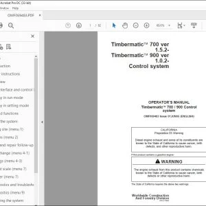 John Deere Timbermatic 700 / 900 Control system Operator's Manual PDF