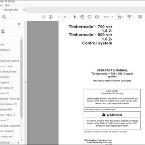 John Deere Timbermatic 700 / 900 Control system Operator's Manual PDF