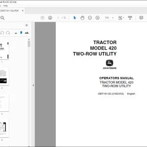John Deere Tractor Model 420 TWO-ROW UTILITY Operators Manual PDF