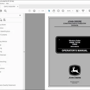John Deere VR66B VR73B VR84B Vibratory Roller Operator's Manual PDF
