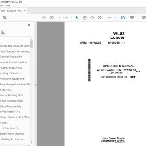 John Deere WL53 Loader Operator's Manual - PDF DOWNLOAD